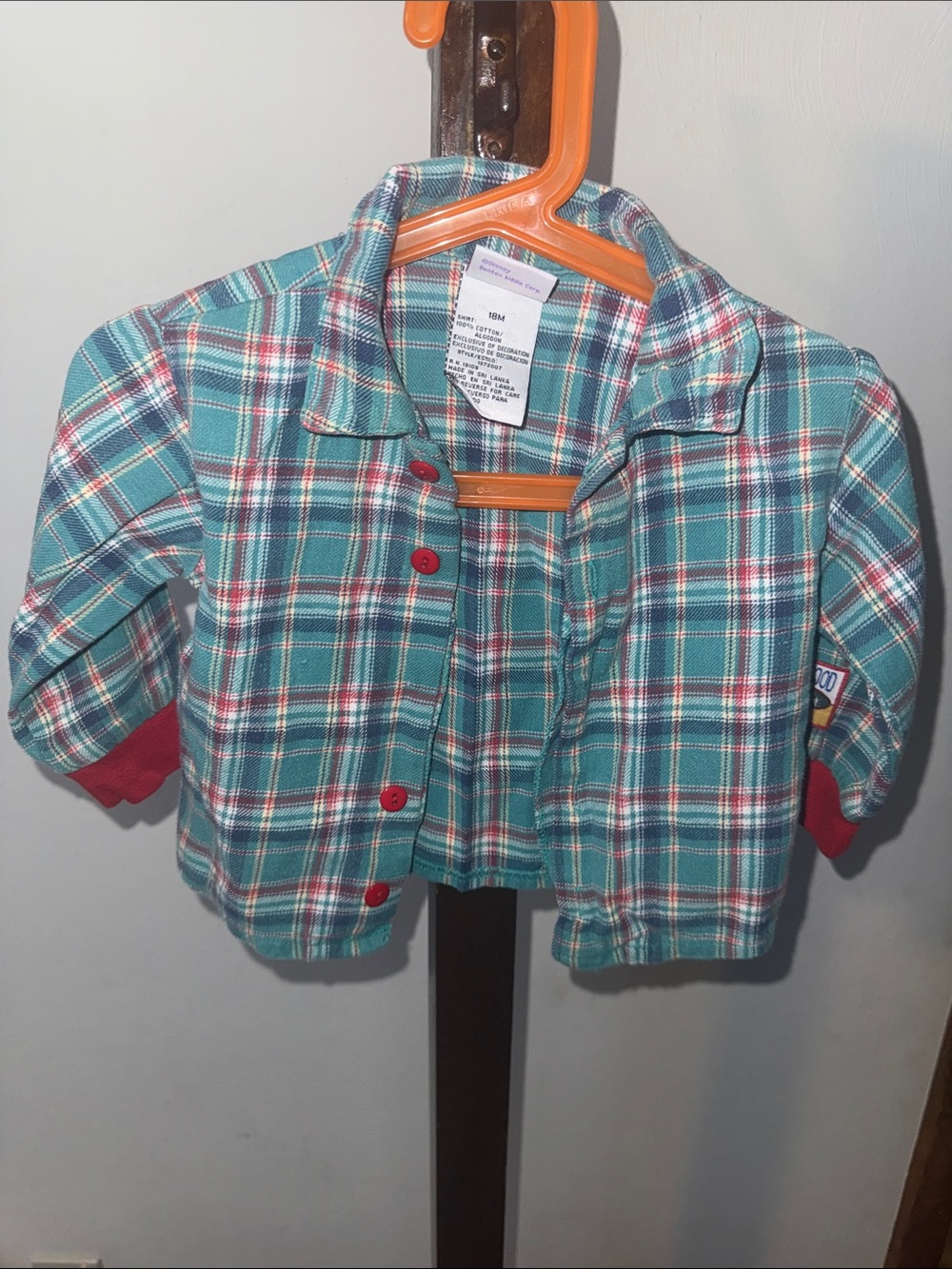 Kids Teal Plaid Button-Down Shirt Jacket with Red Accents